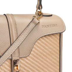 Borsa a mano in pelle e rafia Flora