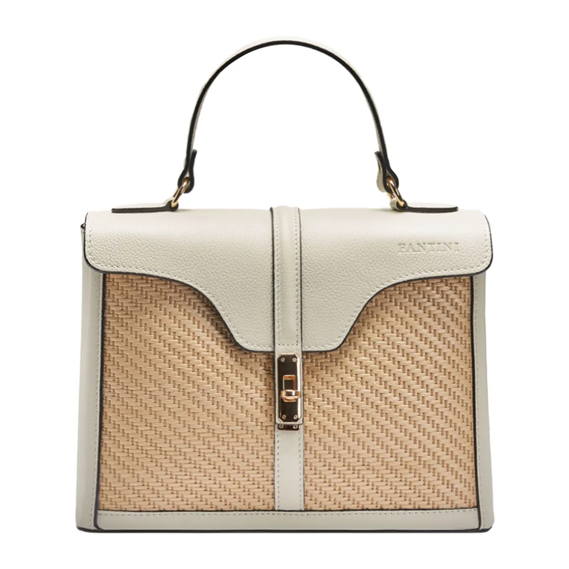 Borsa a mano in pelle e rafia Flora