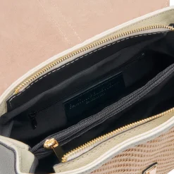 Borsa a mano in pelle e rafia Flora