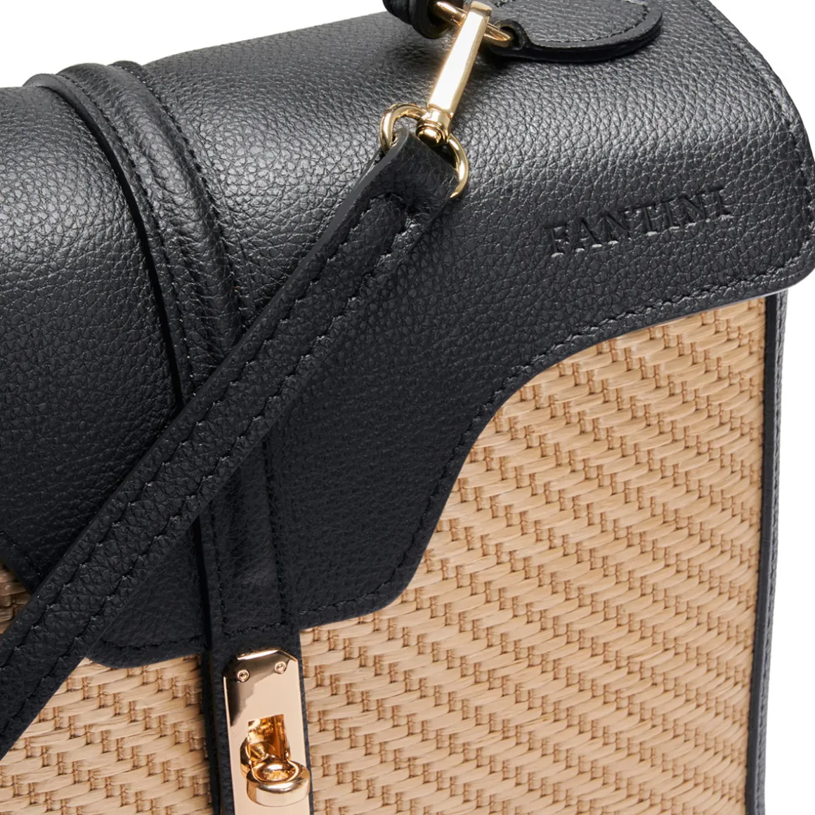 Borsa a mano in pelle e rafia Flora