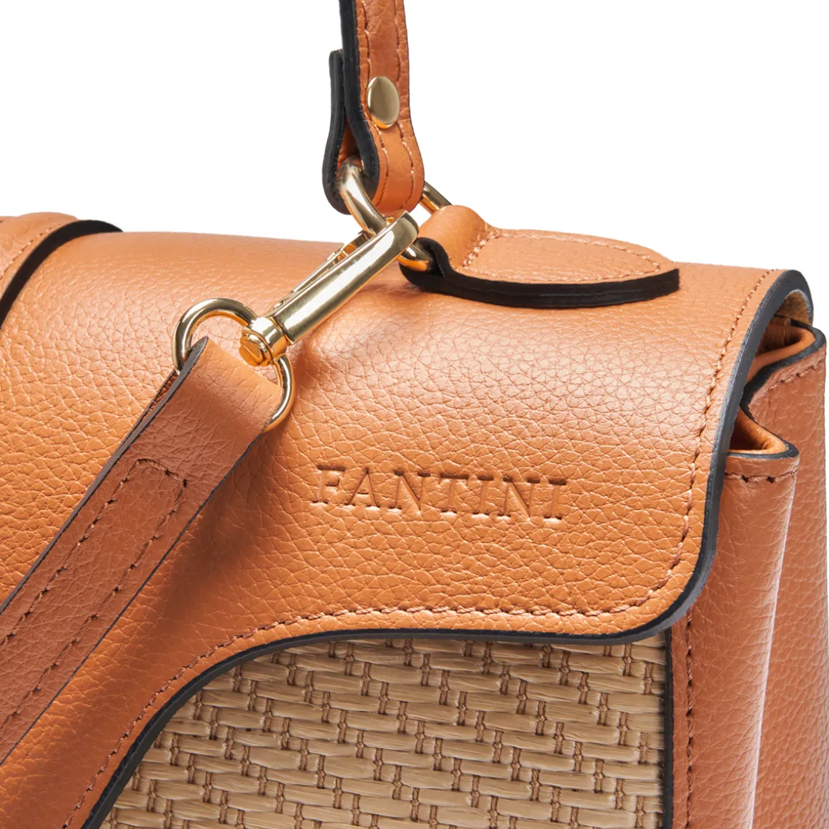 Borsa a mano in pelle e rafia Flora