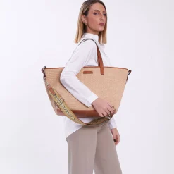 Borsa in pelle e rafia Margaret